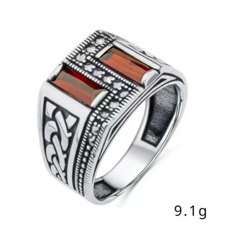 Вінтажна чоловіча каблучка перстень в європейському стилі з червоним камінням і візерунками срібляста розмір 20 - Інтернет-магазин спільних покупок ToGether