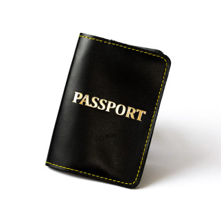 Обкладинка для паспорта "Passport", чорна з позолотою,жовта нитка. - Інтернет-магазин спільних покупок ToGether
