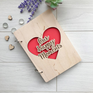 Незвичайний дерев'яний альбом для фото і записів «Our happy moments» - Інтернет-магазин спільних покупок ToGether