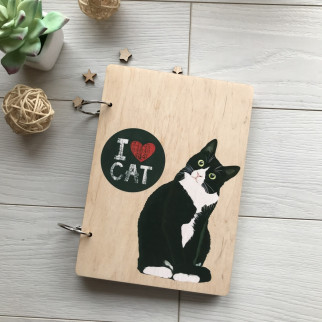Оригінальний дерев'яний блокнот «I love cat» - Інтернет-магазин спільних покупок ToGether