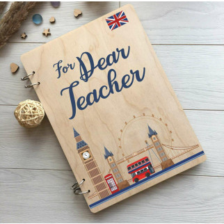 Блокнот з дерева для вчителя англійської мови «For Dear Teacher» - Інтернет-магазин спільних покупок ToGether