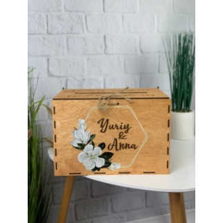 Дерев'яна весільна коробка для грошових конвертів, принт «Магнолія» - Інтернет-магазин спільних покупок ToGether