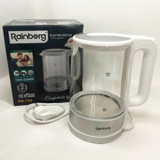Дисковий електричний чайник Rainberg RB-709 скляний з підсвічуванням. Колір: білий - Інтернет-магазин спільних покупок ToGether