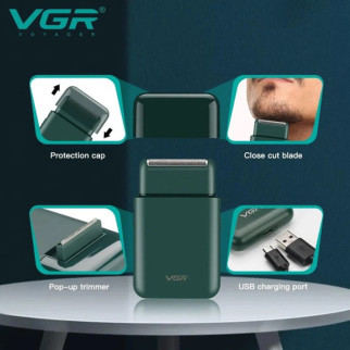 Акумуляторна чоловіча міні електробритва VGR V-390 для гоління бороди і вусів шейвер. Колір: зелений - Інтернет-магазин спільних покупок ToGether