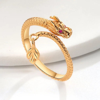 Красива каблучка у вигляді дракона покрита золотом каблучка золотий дракон з рубіновими очима розмір регульований - Інтернет-магазин спільних покупок ToGether