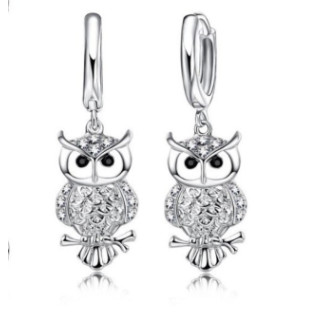 Сережки-підвіски Liresmina Jewelry Срібна Сова покрита білими фіанітами 3.3 см сріблясті - Інтернет-магазин спільних покупок ToGether