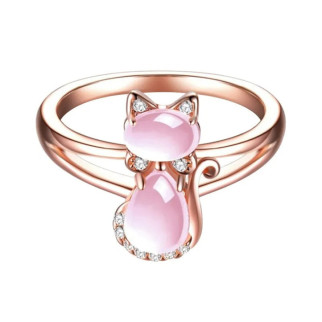 Каблучки жіночі у вигляді рожевої Кішки каблучка котик з рожевим каменем і білими фіанітами р. 17 - Інтернет-магазин спільних покупок ToGether