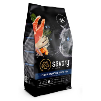 Корм Savory Adult Cat Gourmand Fresh Salmon & White Fish сухий зі свіжим лососем і білою рибою для довгошерстих котів 0.4 кг - Інтернет-магазин спільних покупок ToGether