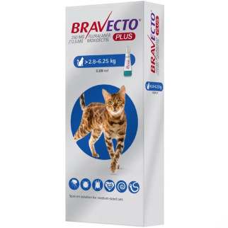 Краплі від бліх, кліщів та глистів Bravecto Plus (Бравекто Плюс) для котів вагою від 2.8 до 6.25 кг - Інтернет-магазин спільних покупок ToGether