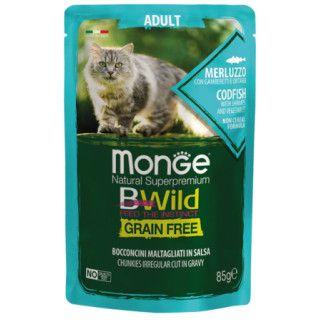 Корм Monge BWild Grain Free Cat Merluzzo вологий з тріскою та креветками для дорослих котів 85 гр - Інтернет-магазин спільних покупок ToGether