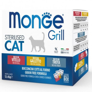 Набір вологого корму Monge Cat Grill WetMIX Sterilised з м'ясом півня, телятиною та фореллю для стерилізованих котів 12 шт по 85 гр - Інтернет-магазин спільних покупок ToGether