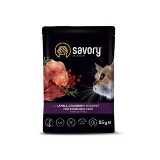 Корм Savory Sterilised Cat Pouch with Lamb & Cranberry in Gravy вологий з ягнятком у соусі для стерилізованих котів 85 гр - Інтернет-магазин спільних покупок ToGether