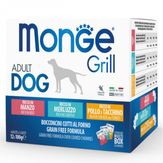 Набір вологого корму Monge Dog Wet GRILL MIX з тріскою, індичкою та куркою, яловичиною для дорослих собак 12 шт по 100 гр - Інтернет-магазин спільних покупок ToGether