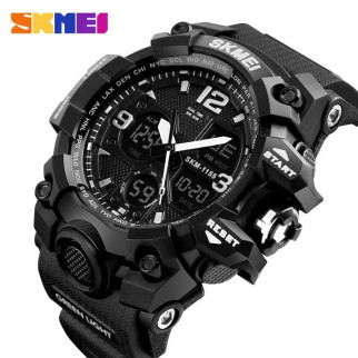 Годинник наручний чоловічий SKMEI 1155BBK, армійський годинник протиударний. Колір: чорний - Інтернет-магазин спільних покупок ToGether