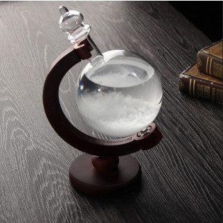Барометр Штормгласс RESTEQ глобус великий, крапля Storm glass на темній дерев`яній підставці - Інтернет-магазин спільних покупок ToGether