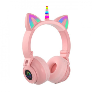 Дитячі бездротові навушники з підсвічуванням Єдиноріг з котячими вушками Cat Ear (STN-27) з MicroSD з FM-радіо (Рожеві) - Інтернет-магазин спільних покупок ToGether