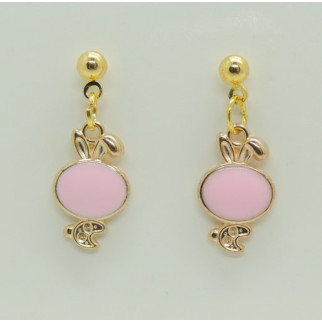 Сережки Liresmina Jewelry сережки-гвоздики цвяшки (пусети) Рожеві зайчики емаль 3 см золотисті - Інтернет-магазин спільних покупок ToGether