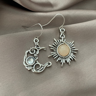 Сережки Liresmina Jewelry сережки гачок (петля) Сонце і місяць 4.5 см сріблясті довгі сережки - Інтернет-магазин спільних покупок ToGether