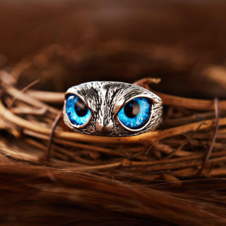 Сувора сова каблучка, каблучка у вигляді сови з синіми очима, філіна, ручна робота, розмір регульований - Інтернет-магазин спільних покупок ToGether
