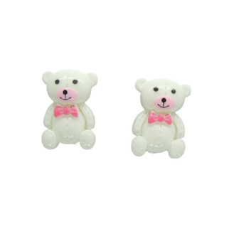 Кліпси сережки дитячі для вух без пробивання вуха Liresmina Jewelry Ведмедик білий із рожевим бантиком - Інтернет-магазин спільних покупок ToGether
