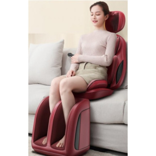 Масажне крісло-накидка Benbo AM-607G багатофункціональна з прогріванням роликовим вібро шиацу масажем Червоно-коричневий - Інтернет-магазин спільних покупок ToGether