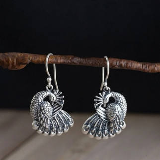 Сережки Liresmina Jewelry сережки гачок (петля) Жар-птиця 3.5 см сріблясті довгі сережки - Інтернет-магазин спільних покупок ToGether