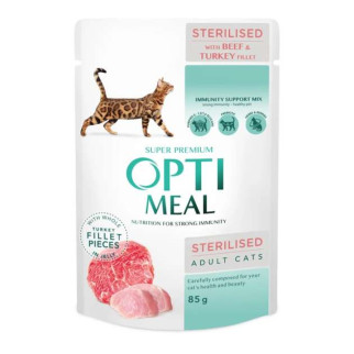Optimeal Вологий корм для стерилізованих кішок із яловичиною та філе індички в желе 85 г - Інтернет-магазин спільних покупок ToGether