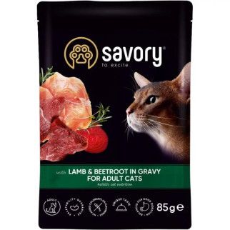 Savory Вологий корм для дорослих кішок ягня зі буряком у соусі, 85 г Пауч SAVORY для Дорослих котів з Ягнятим - Інтернет-магазин спільних покупок ToGether