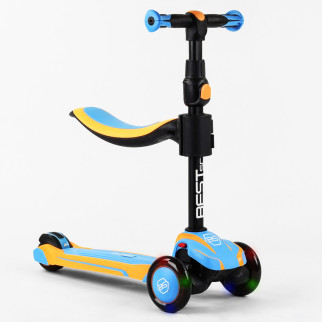 Самокат триколісний Best Scooter MAXI З СИДІННЯМ, колеса PU зі світлом. Blue and yellow (102930) - Інтернет-магазин спільних покупок ToGether