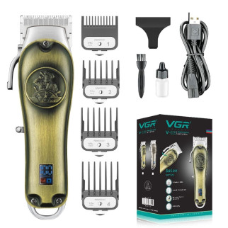 Машинка для стрижки волос и бороды VGR USB 10W Gold профессиональная аккумуляторная с насадками металлическая с дисплеем  (V-658) - Інтернет-магазин спільних покупок ToGether