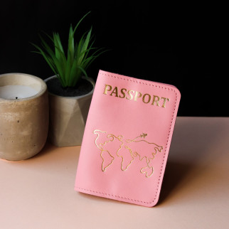 Обкладинка для паспорта "Passport+карта світу" рожева пудра з позолотою. - Інтернет-магазин спільних покупок ToGether