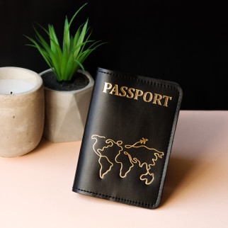 Обкладинка для паспорта "Passport+карта світу" чорна з позолотою. - Інтернет-магазин спільних покупок ToGether