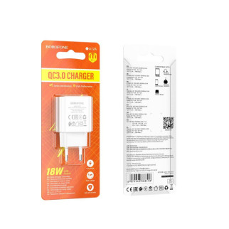 Мережевий зарядний пристрій Borofone BA72A Spring QC3.0 Колір Білий - Інтернет-магазин спільних покупок ToGether