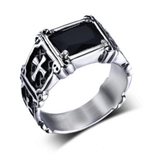 Чоловіче перстень печатка з хрестом і чорним каменем, вінтажна каблучка із захисним хрестом, розмір 21 - Інтернет-магазин спільних покупок ToGether