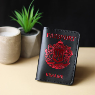 Обкладинка для паспорта "Passport+великий Герб України" чорна з червоним. - Інтернет-магазин спільних покупок ToGether