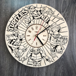 Круглий оригінальний настінний годинник з дерева «Черепашки-ніндзя» - Інтернет-магазин спільних покупок ToGether