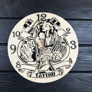 Стильний дизайнерський годинник настінний дерев'яний в студію тату - Інтернет-магазин спільних покупок ToGether