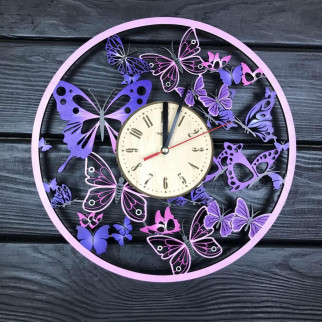 Дерев'яний годинник на стіну з кольоровим УФ друком «Вальс метеликів» - Інтернет-магазин спільних покупок ToGether