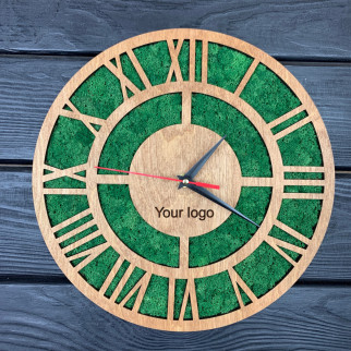 Дерев'яний настінний годинник з мохом та логотипом на замовлення - Інтернет-магазин спільних покупок ToGether