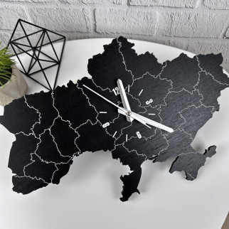 Оригінальний подарунок чоловікові - дерев'яний настінний годинник в формі карти України, чорний годинник на стіну в офіс - Інтернет-магазин спільних покупок ToGether