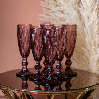Келих для шампанського фігурний гранований з товстого скла набір 6 шт Рожевий - Інтернет-магазин спільних покупок ToGether