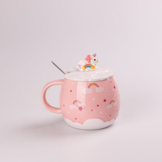 Чашка керамічна 400 мл Rainbow з кришкою та ложкою - Інтернет-магазин спільних покупок ToGether