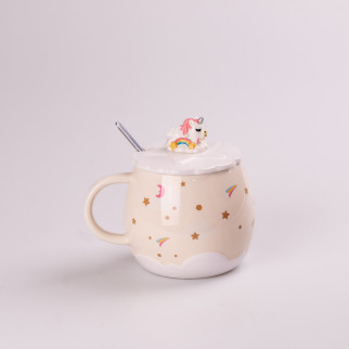 Чашка керамічна 400 мл Rainbow з кришкою та ложкою Бежевий - Інтернет-магазин спільних покупок ToGether
