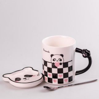 Чашка керамічна 350 мл The Panda з блюдцем та ложкою Клітка - Інтернет-магазин спільних покупок ToGether