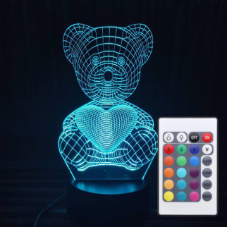 Акриловий світильник-нічник з пультом 16 кольорів Ведемедик з серцем tty-n000044 - Інтернет-магазин спільних покупок ToGether