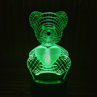 Акриловий світильник-нічник Ведемедик з серцем зелений tty-n000154 - Інтернет-магазин спільних покупок ToGether