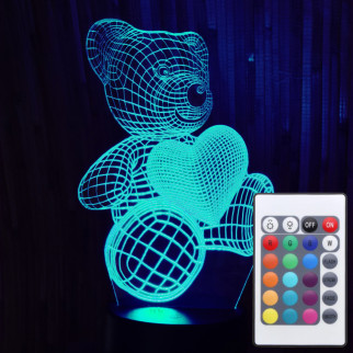 Акриловий світильник-нічник з пультом 16 кольорів Ведмедик з серцем 2 tty-n000330 - Інтернет-магазин спільних покупок ToGether