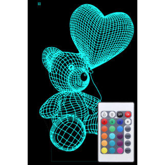 Акриловий світильник-нічник з пультом 16 кольорів Ведмедик з серцем 3 tty-n000420 - Інтернет-магазин спільних покупок ToGether
