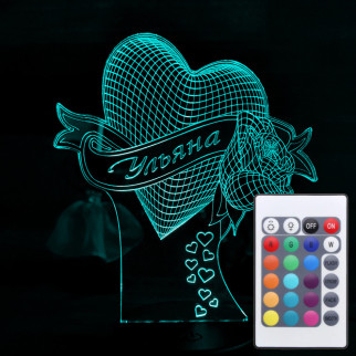 Акриловий світильник-нічник з пультом 16 кольорів Серце з ім'ям tty-n001449 - Інтернет-магазин спільних покупок ToGether