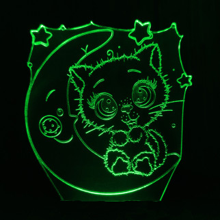 Акриловий світильник-нічник Киця на місяці зелений tty-n001543 - Інтернет-магазин спільних покупок ToGether